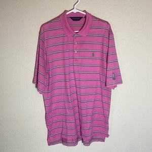Polo Golf Mens' Polo, Pink stripe, Short Sleeve,Size large
